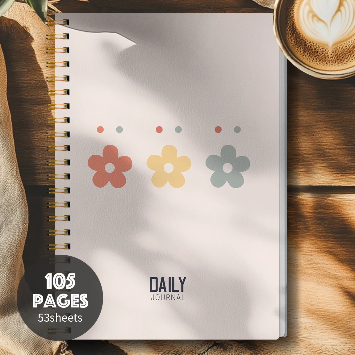 Minimalist Flower Spiral Notebook - A5 Daily Journal, 105 Pages for School, Office & Personal Use
