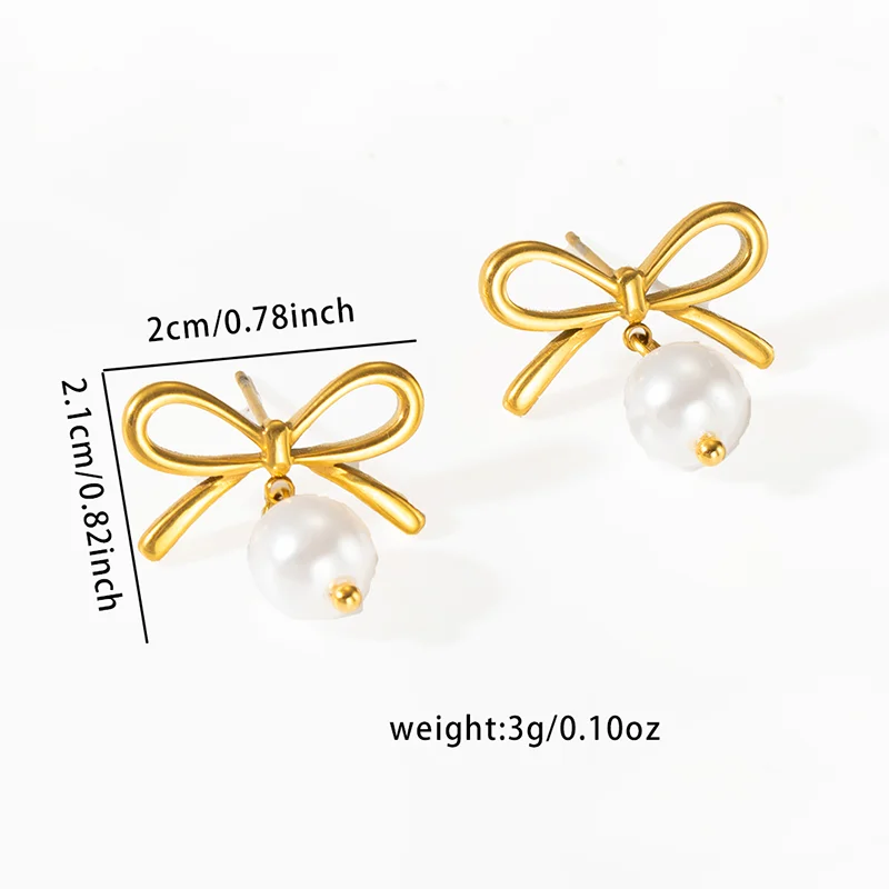 ANENJERY 316L Stainless Steel Smooth Bowknot Heart Tassel Necklace Earring For Women Delicate French Jewelry Set Gifts