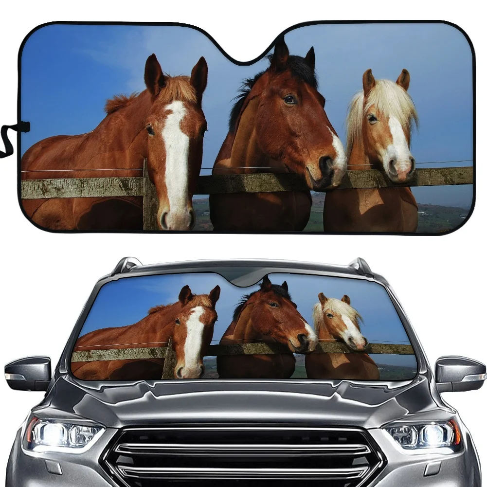 

Auto Sun Shade 3D Horse Prints Car Sunshade for SUV Van Trucks Funny Animal Design Anti-UV Car Window Windscreen Car Accessories