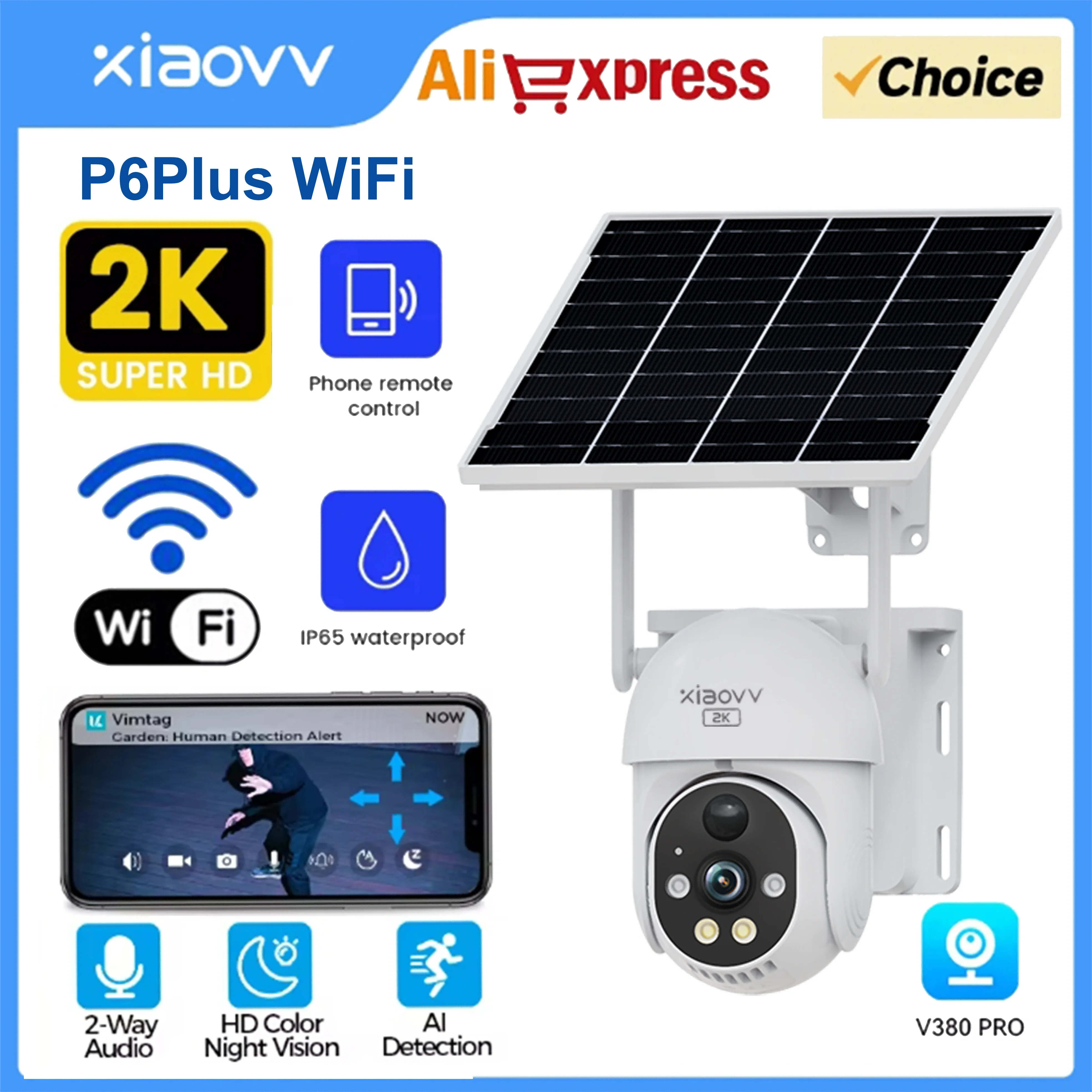 XIAOVV 4G WIFI 6MP Surveillance Smart Security Camera Solar Charging IP65 Waterproof Human Tracking Full Color Night Vision 1