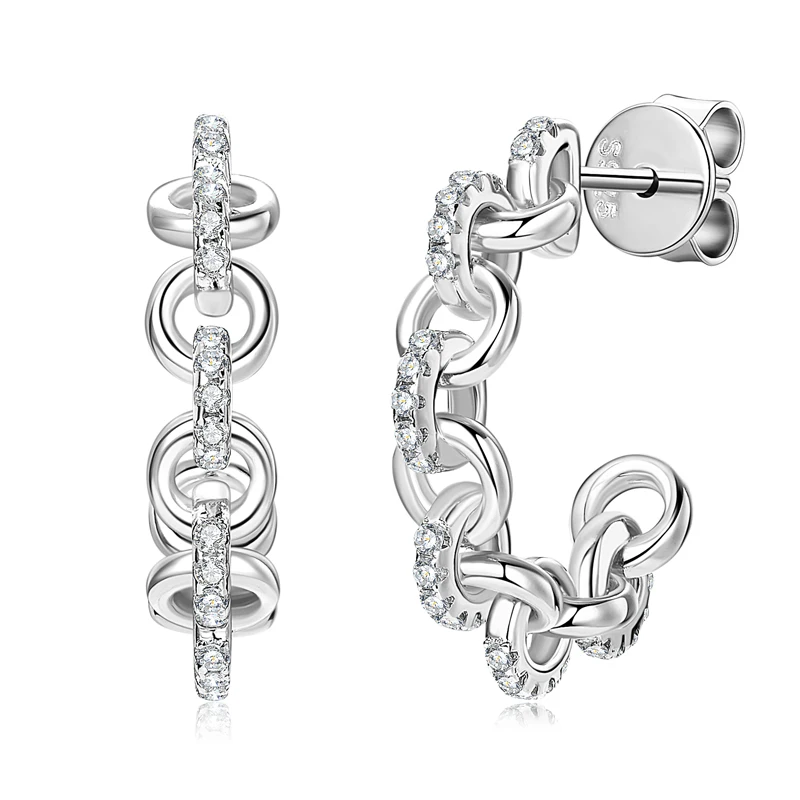 Orecchini A Cerchio Catena In Argento Sterling 925 - Piccoli Huggies Alla Moda Per Donna In Confezione Regalo