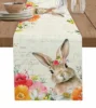 Easter Bunny Spring Flowers Linen Table Runner Washable Dresser Scarves Table Decor Festival Wedding Kitchen Decor Table Runner 2