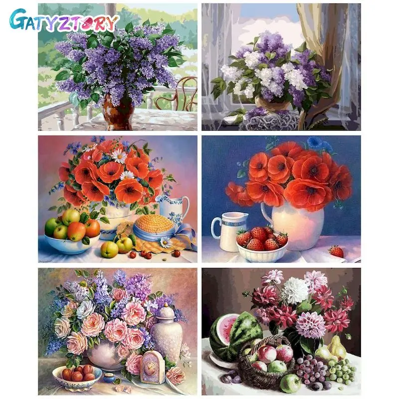 

GATYZTORY DIY Paintings By Numbers Kits Acrylic Paint By Numbers For Adults Flowers On Canvas Modern Wall Home Decoration Gfit