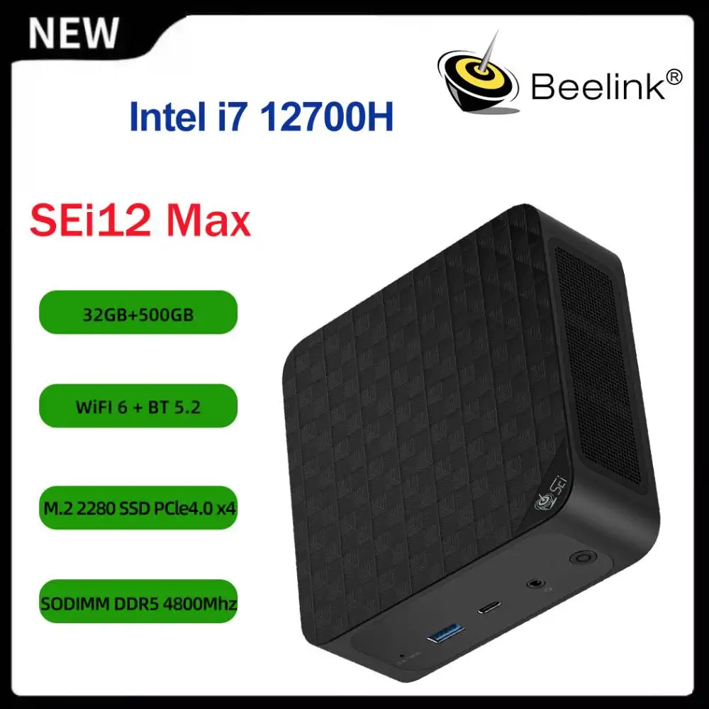 

Настольный компьютер Intel i7 12700H Beelink SEi12 Max Mini PC SEi 32 Гб DDR4 500 Гб M.2 NVMe SSD 4K @ 60 Гц Dual HDMI WiFi6 HTPC BT5.2