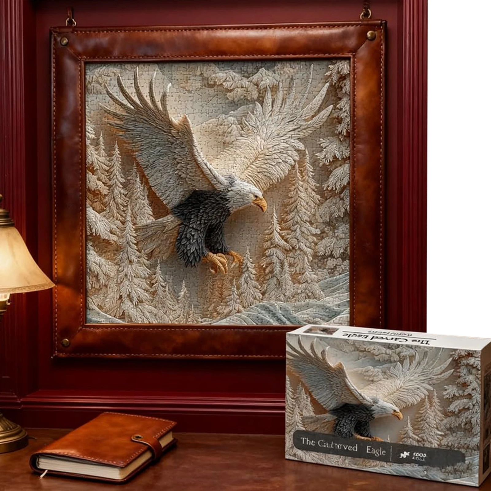 1024Pcs Eagle Jigsaw Project Forest Wildlife Flying Bald Eagle Art, Challenging Educational Supplies for Family, Home Wall Decor