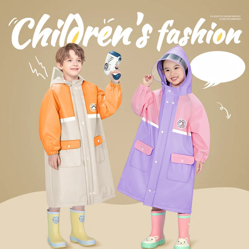 Children's Raincoat Academy Style Kindergarten Elderly and Young Children Bring School Bag Space Full body Waterproof