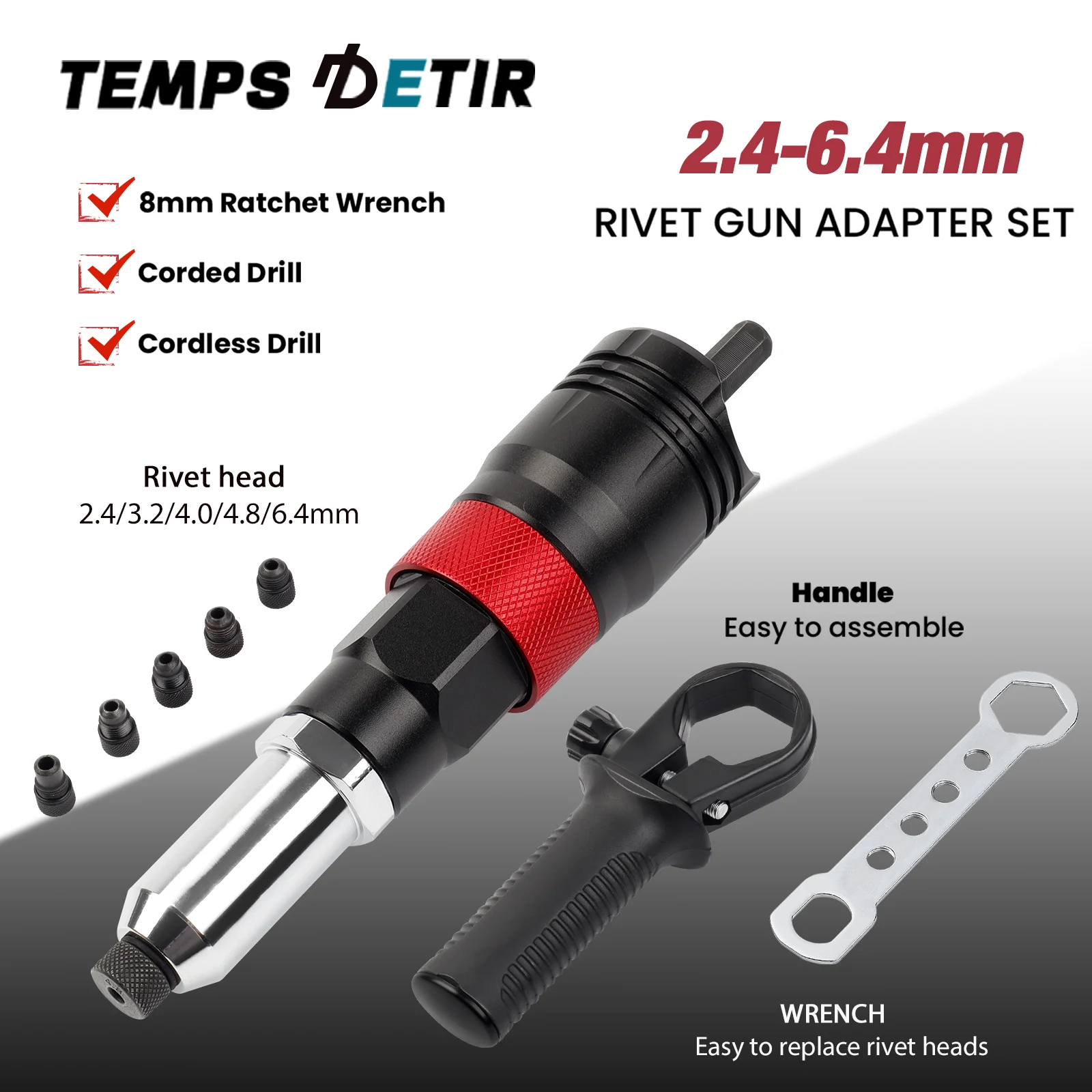 Electric Riveting Machine Rivet Nut Gun Adapter Cordless Riveting Converter Household Portable Tool 2.4/3.2/4.0/4.8/6.4