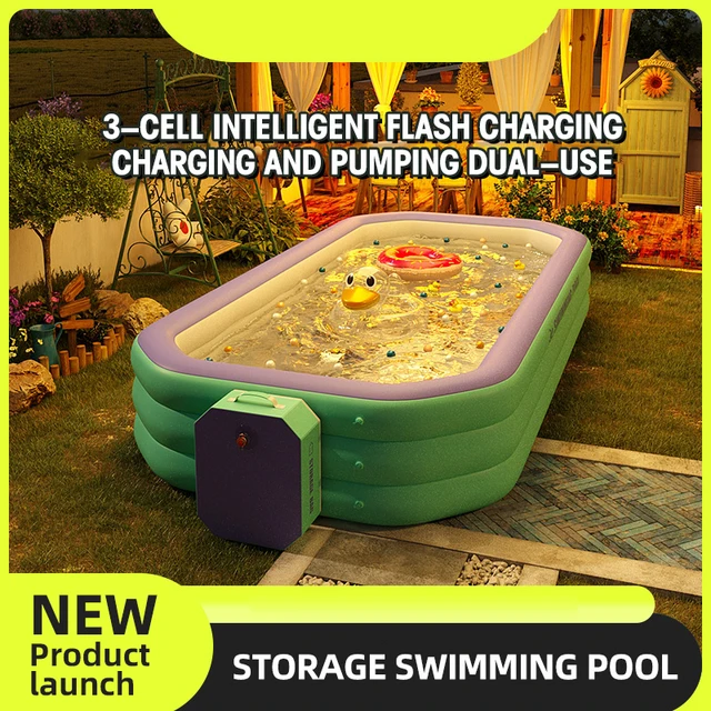 2.1/2.6/3M 3 Ring Kids Inflatable Rectangular Swimming Pool Folding Baby Thickened Bath Tub Outdoor Adult Large Paddling Pool 2