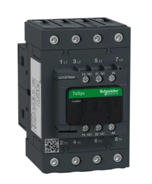

LC1DT60A6P7 заменяется на LC1DT60AP7 LC1-DT60AP7 контактор, TeSys Deca, 4P(4 NO), Φ, 0-440V, 60A, 230VAC 50/60Hz катушка