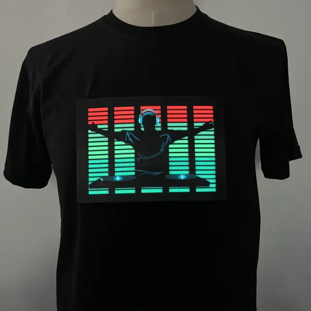 재미있는 무선 LED 티셔츠 남성용, 파티 디스코 사운드 활성화 라이트 업 반팔 야간 티셔츠 의류