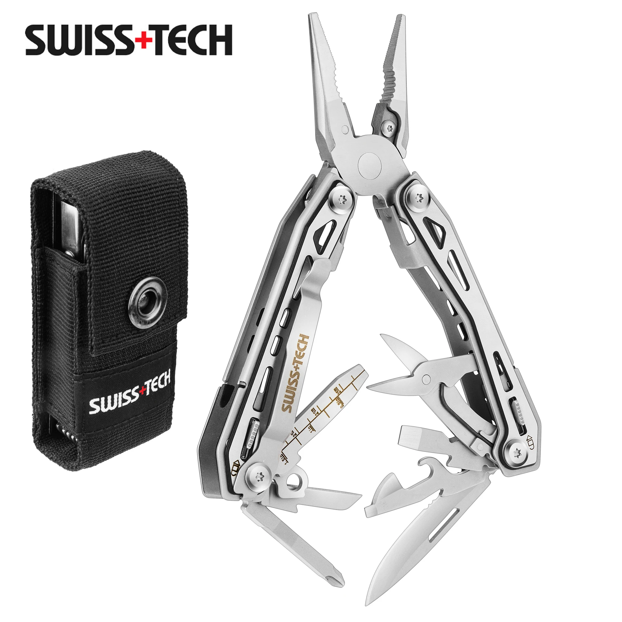 SWISS TECH 16 IN 1 Multitool Plier Cable Wire Cutter Folding Plier Outdoor Camping Multitool  Portable Hand Tools