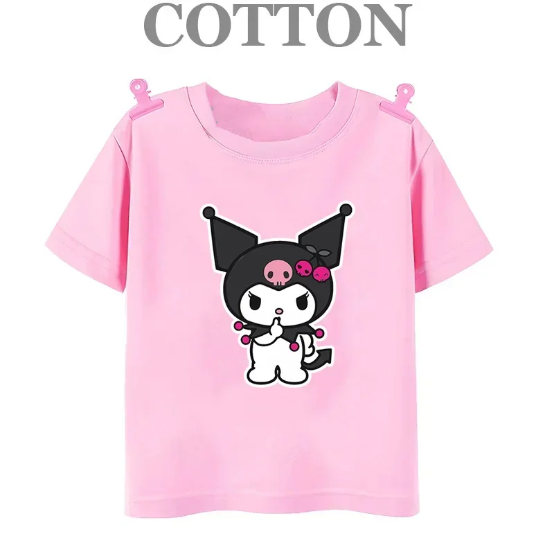 thumbnail image 1 of Camiseta de algodón 100% para niños Kuromi, camiseta informal de verano de manga corta con estampado de anime My Melody Sanrio, regalo kawaii para niños y niñas, 1 of 5