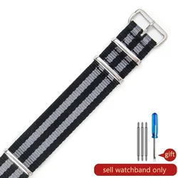 Elastic Waterproof Nylon Watch Strap - Durable and Stylish Replacement Band (18, 20, 22mm) - 22mm (Black Grey)