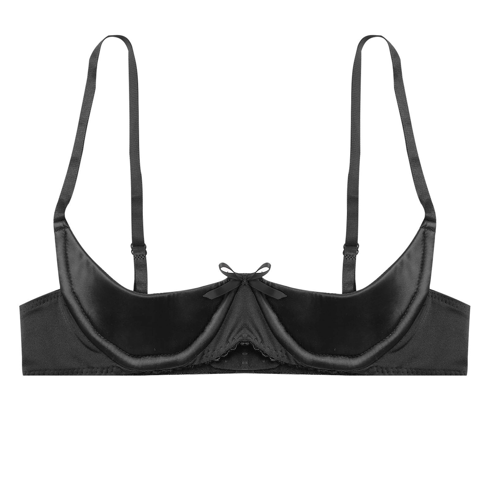 TiaoBug Women's Sexy Lace Quarter Cup Underwired Shelf Bra Tops See Through  Bralette Balconette