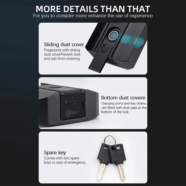 RAYKUBE IP67 Waterproof TT Lock Electronic Lock Digital Fingerprint Padlock with Built-in rechargeable Battery APP key Unlock 5
