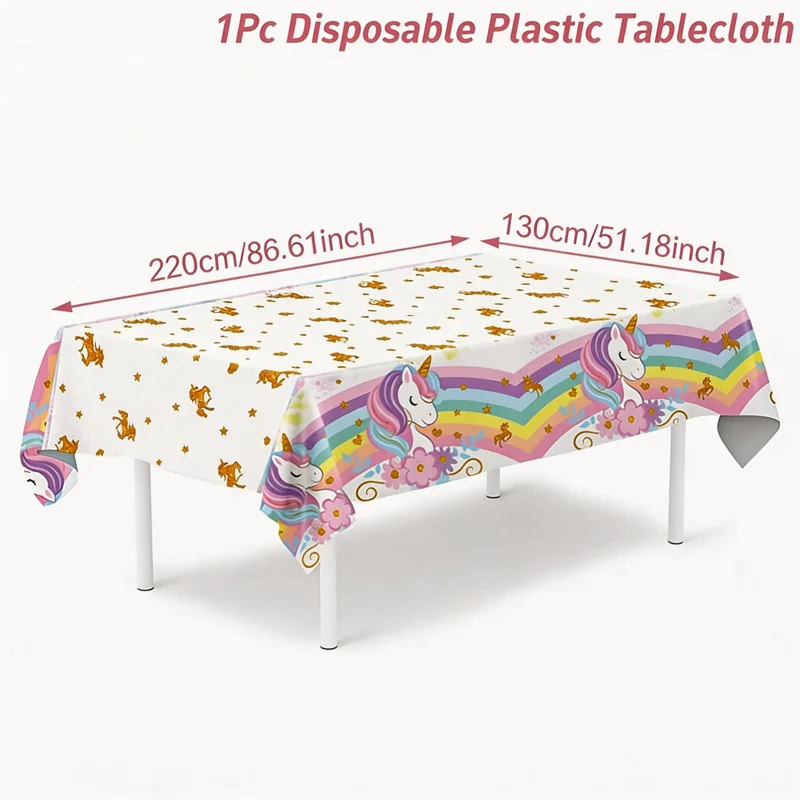 Einhorn-Party-Dekoration Pappteller Becher Servietten Tortendekoration 3D-Ballons Regenbogen-Einhorn Geburtstags-Party-Geschirr-Set für Kinder – Detail 10