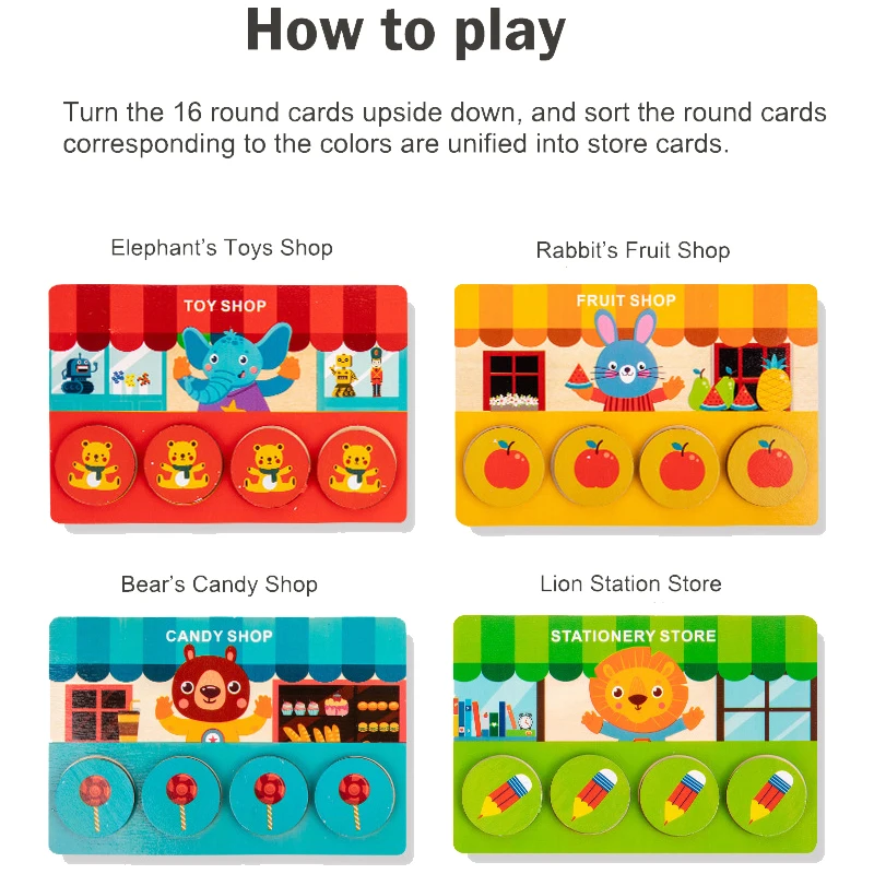 Wooden Montessori Sorting Matching Toys Animal Shop Sorting Memory Board Game  Children Early Learning Education Interactive Toy 4