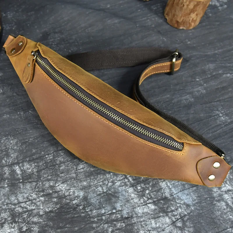 Genuine leather waist bag for men with sleek premium design and adjustable strap