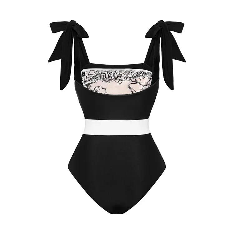 2024 Reversible Bowknot Tie-shoulder One Piece Swimsuit  Women Beachwear  Clearance Wholesale