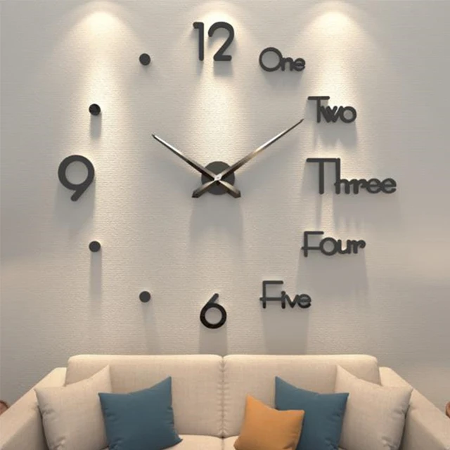 3D Wall Clock DIY Big Wall Clocks Modern Living Room Acrylic Mirror Stickers Self-Adhesive Quartz Watch Silent Home Decoration 1