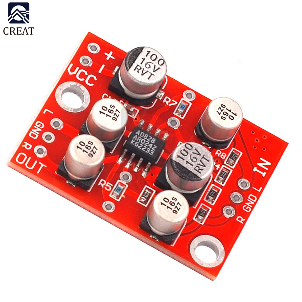 AD828 Stereo Preamp Power Amplifier Board DC 3.7V 15V Single Power