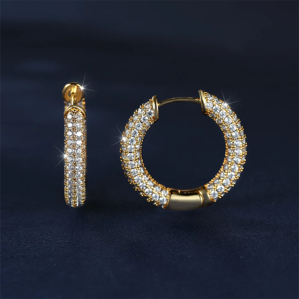 White Zircon Full Stone Small Round Hoop Earrings For Women Vintage Gold Color Crystal Ear Buckle Wedding Jewelry Versatile Gift