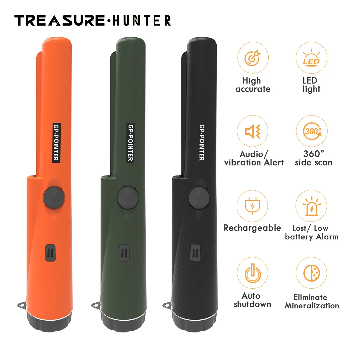 Treasure Hunter GP Waterproof 360° Handheld Metal Detector Pinpointer