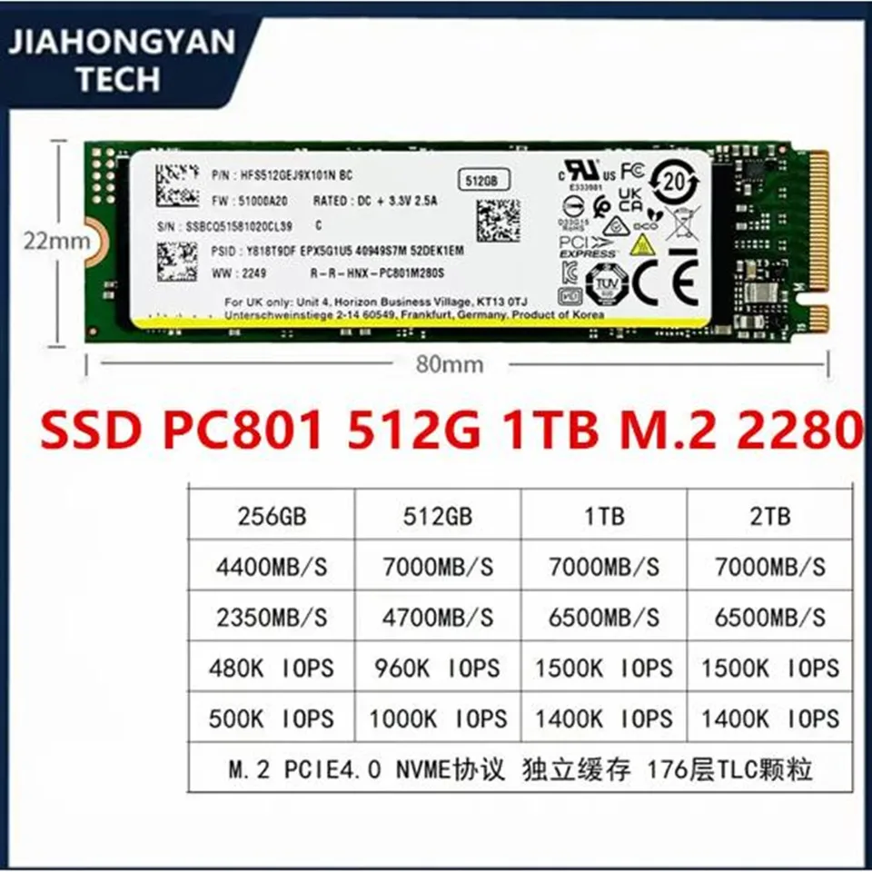 SSD For Hynix PC801 PC811 512GB 1TB 2TB NVMe solid-state drive M.2