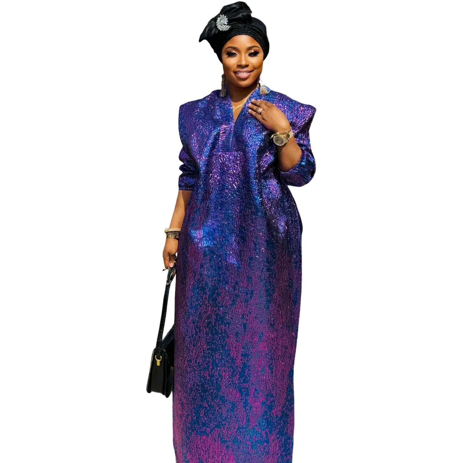 African Dress for Women Plus Size Embroidery Wedding Guest Long Maxi Dress Scarf