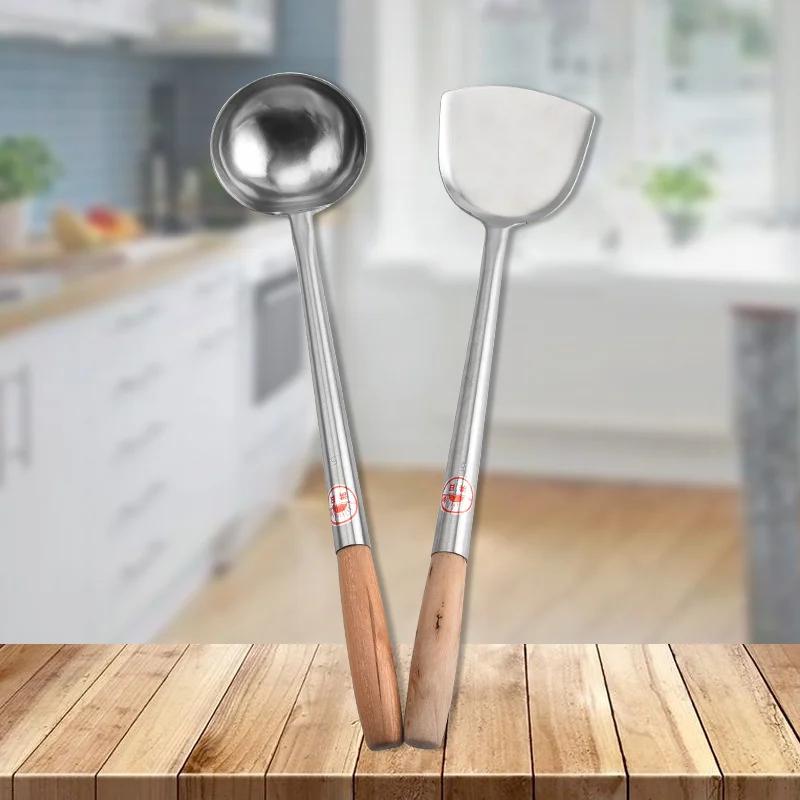 

Stainless steel wooden handle cooking shovel soup spoon kitchen supplies cooking spoon shovel tool set