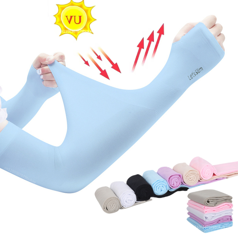  1 Pair Ice Silk Sun Protection Arm Covers Unisex Elbow Cover Outdoor Cycling Running Fishing Driving Cool Anti-UV Arm Sleeves 