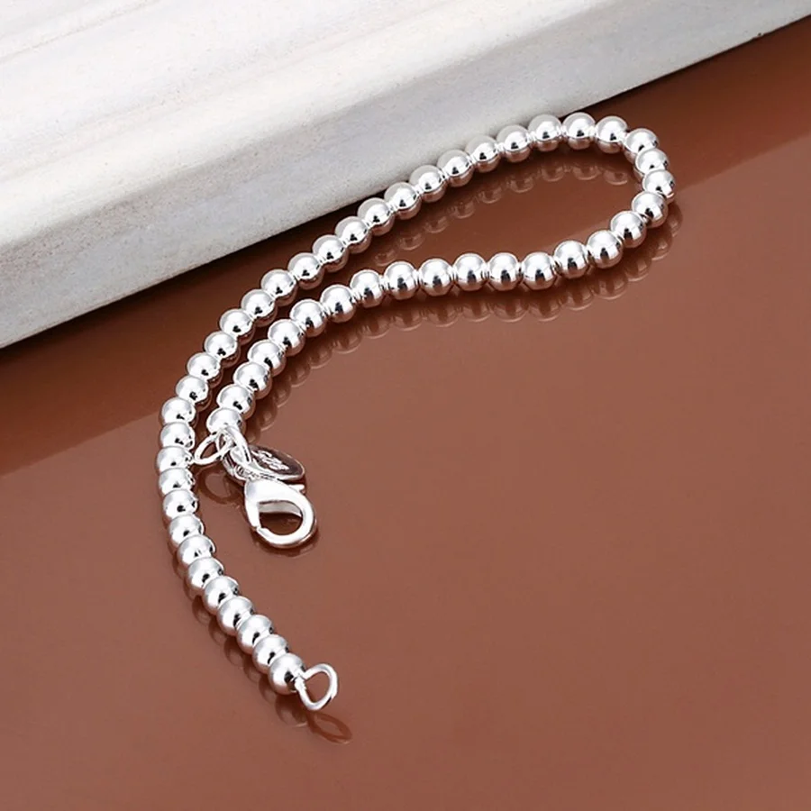 925 Sterling Silver Bracelets Fashion Jewelry Charm Women Chain Lady Wedding 6mm Beads Chain Factory Price Free Shipping