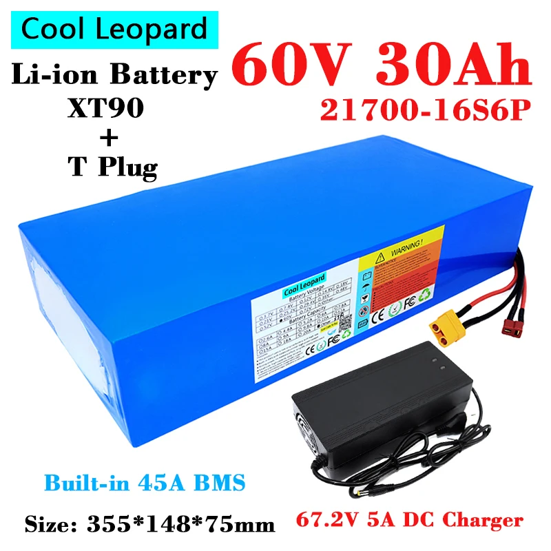 

16S6P 21700 60V 30Ah Lithium Battery Pack,for 67.2v Electric vehicle Scooter Motorcycle Tricycle Replacement Li-ion Battery