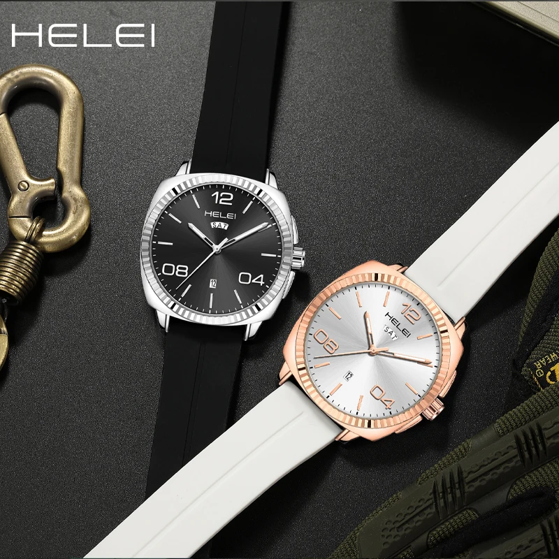HELEI original brand outdoor sports watch silicone strap calendar week display fashion luminous quartz wristwatch