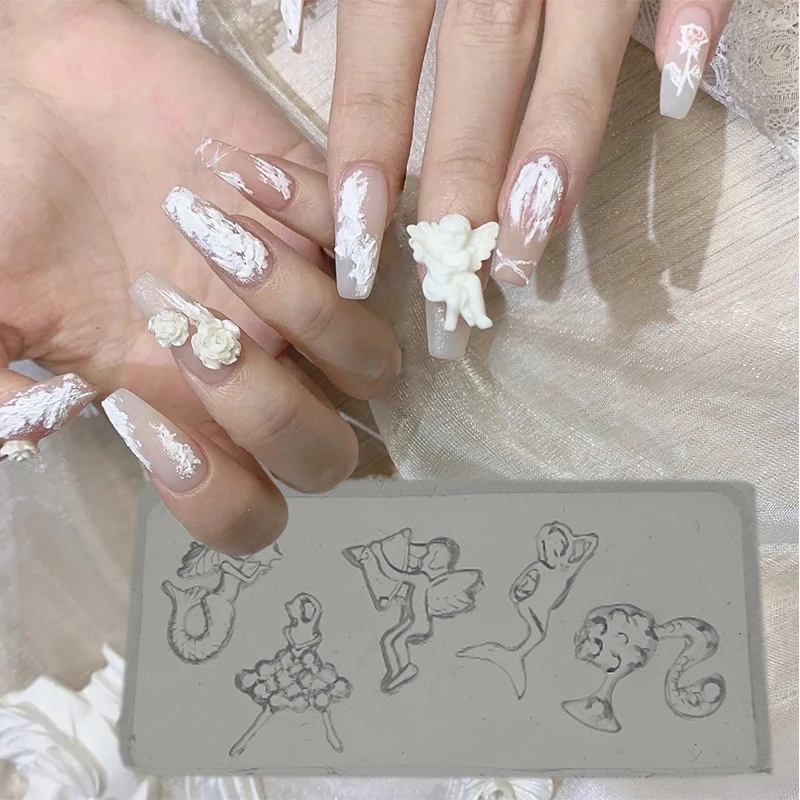 1Pcs Baroque White Horse 3D Acrylic Nail Mold 4*2CM Silicone Stamping Plates DIY Retro Style Resin Mold for Jewelry Making Decor 2