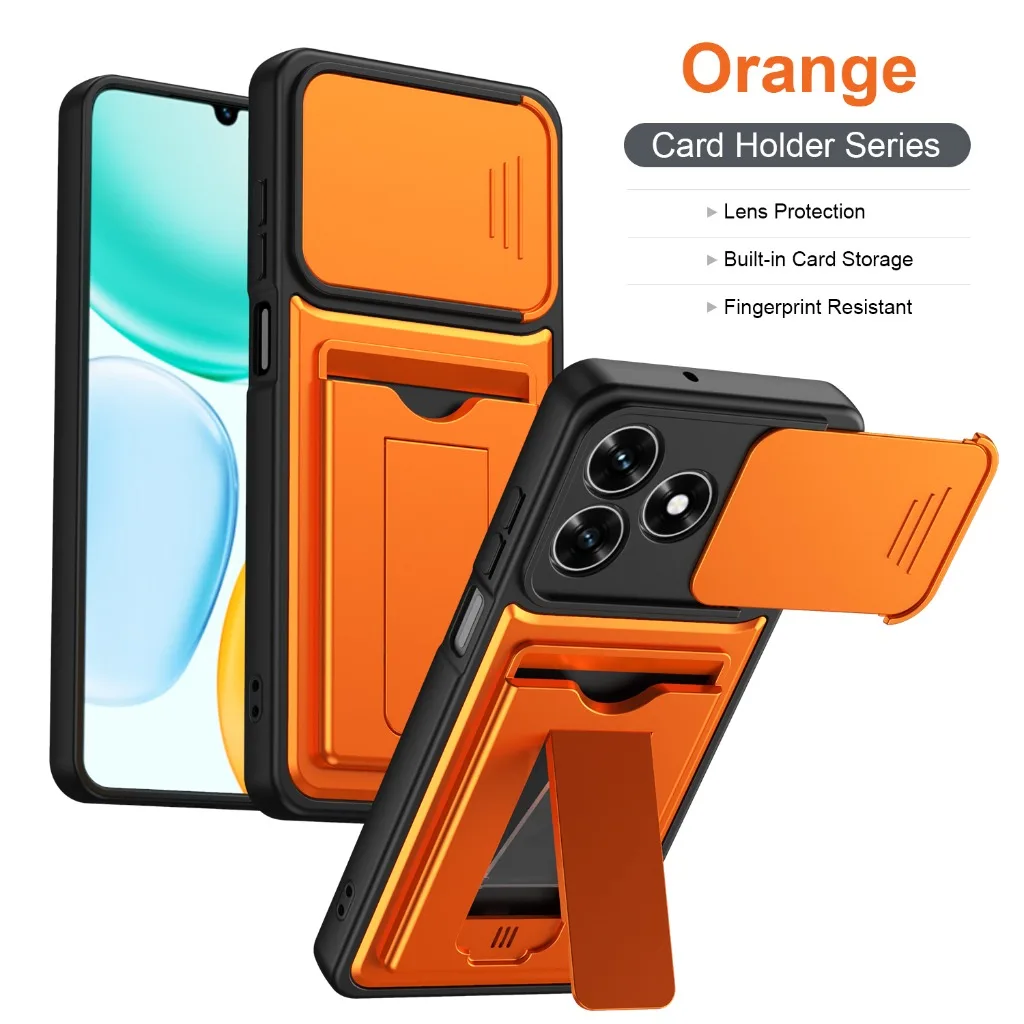 Slide Camera Cover Phone Case with Card Holder and Invisible Stand