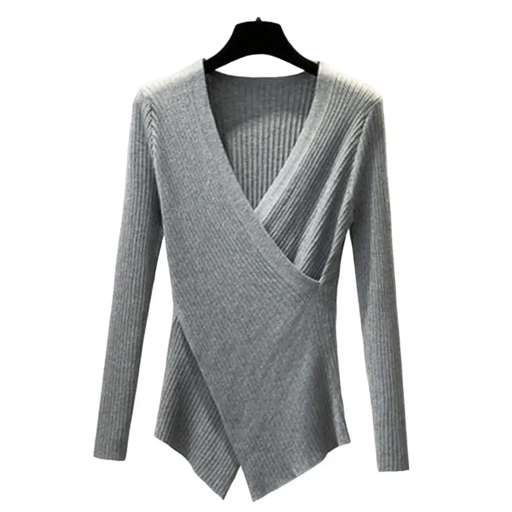 

Contrasting Colors Slim Woman Sweater Pullover Jumper Autumn Winter Side Slit Elegant Chic Knitted Top