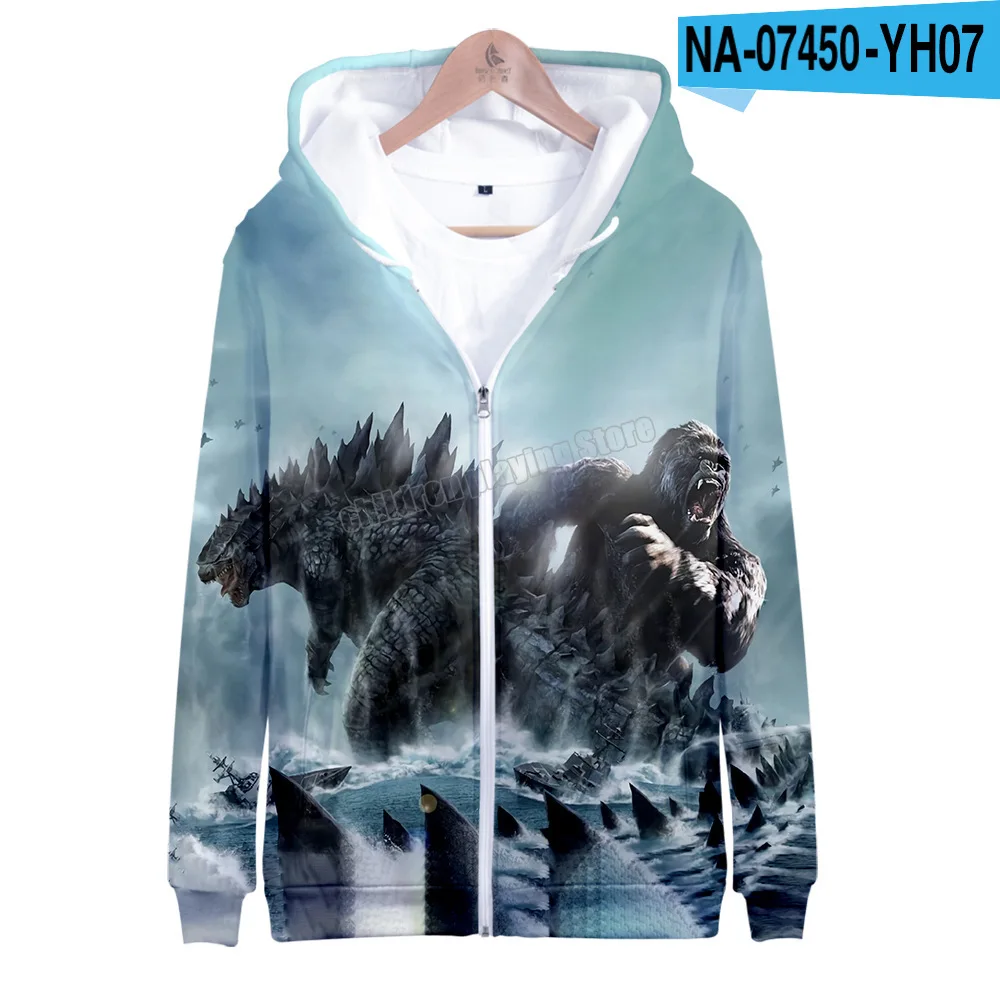 Godzilla vs. King Kong version loose fall Children's long-sleeved hooded  zipper coat cartoon shirt student boys top sweatshirt - AliExpress