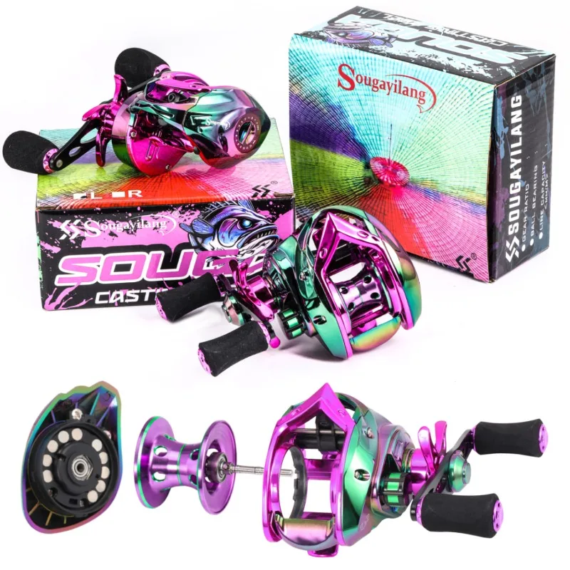Sougayilang Colorful Baitcasting Reel 7.2:1,6.5:1 Gear Ratio Max Drag 8kg Magnetic Brake Fishing Reel for Carp Fishing Tackle