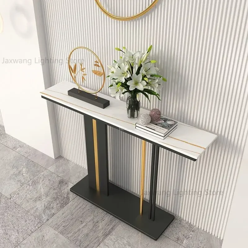 Console table modern light luxury slate console tables Nordic entrance furniture console living room against the wall iron art hallway table