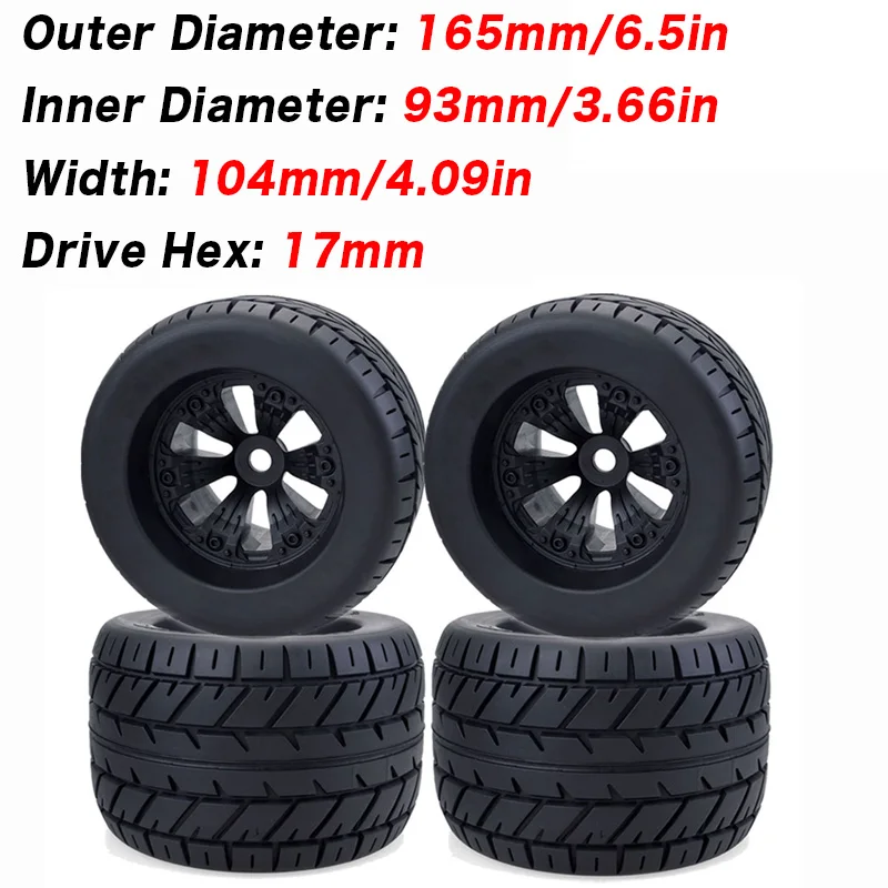 

4pcs 165*104mm 1/8 Monster truck wheels tires for Redcat Rovan HPI Savage XL MOUNTED GT FLUX HSP 1/8 monster truck