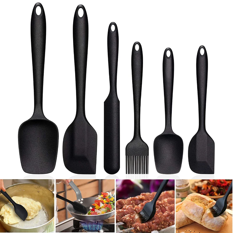 1 6Pcs Non Stick Silicone Spatula Set Stainless Steel Core Cream Butter