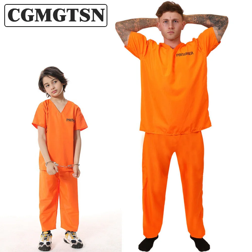 CGMGTSN disfraz de prisionero para adultos, pantalones de prisionero naranja,  Mono de Jailbird, disfraz de prisionero naranja para Halloween, disfraces  de prisión para niños