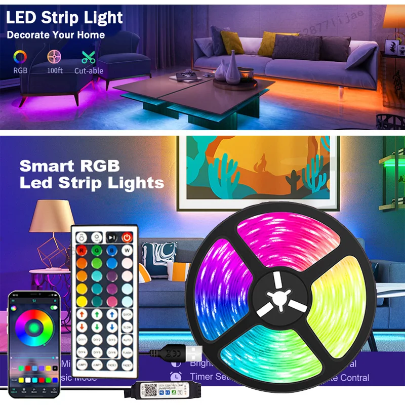 

LED Strip Lights for Bedroom LED TV Backlight Bluetooth Remote Neon Lights Color RGB5050 LED Tape Christmas Decoration Luces LED