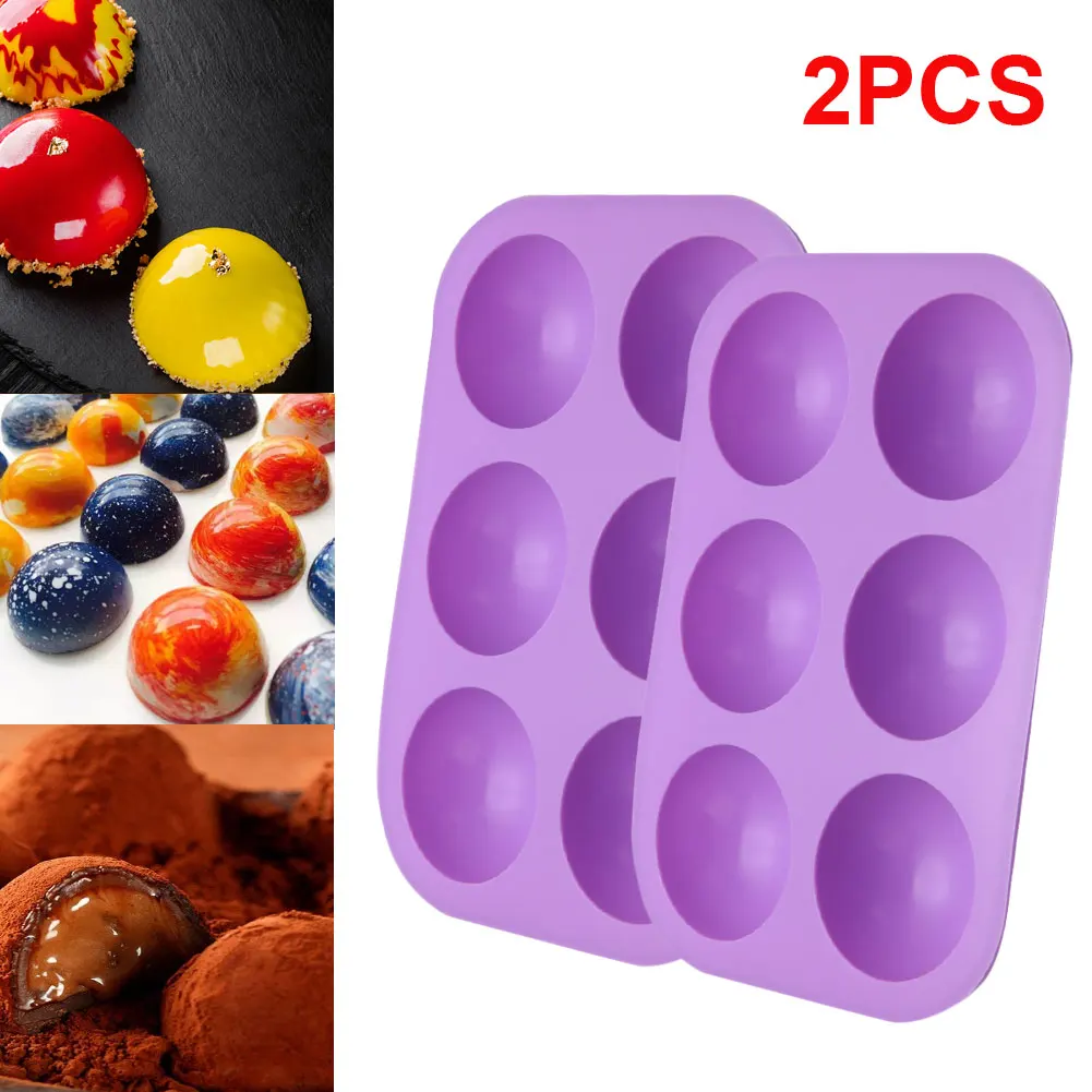 

2Pcs 6 Holes Half Silicone Cake Molds 3D Round Silicone Baking Mold For Baking Chocolate Cake Jelly Pudding Handmade Soap