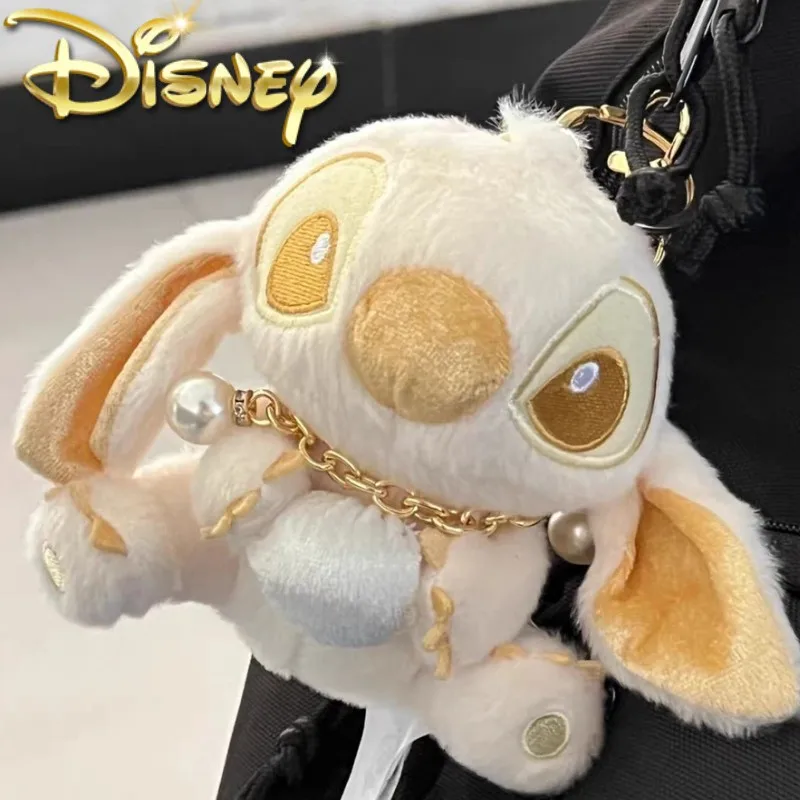 

Hot Disney Golden Lilo & Stitch Pearl Plush Doll Pendant Key Ring Kawaii Cartoon Animation Super Plush Satchel Children Gifts