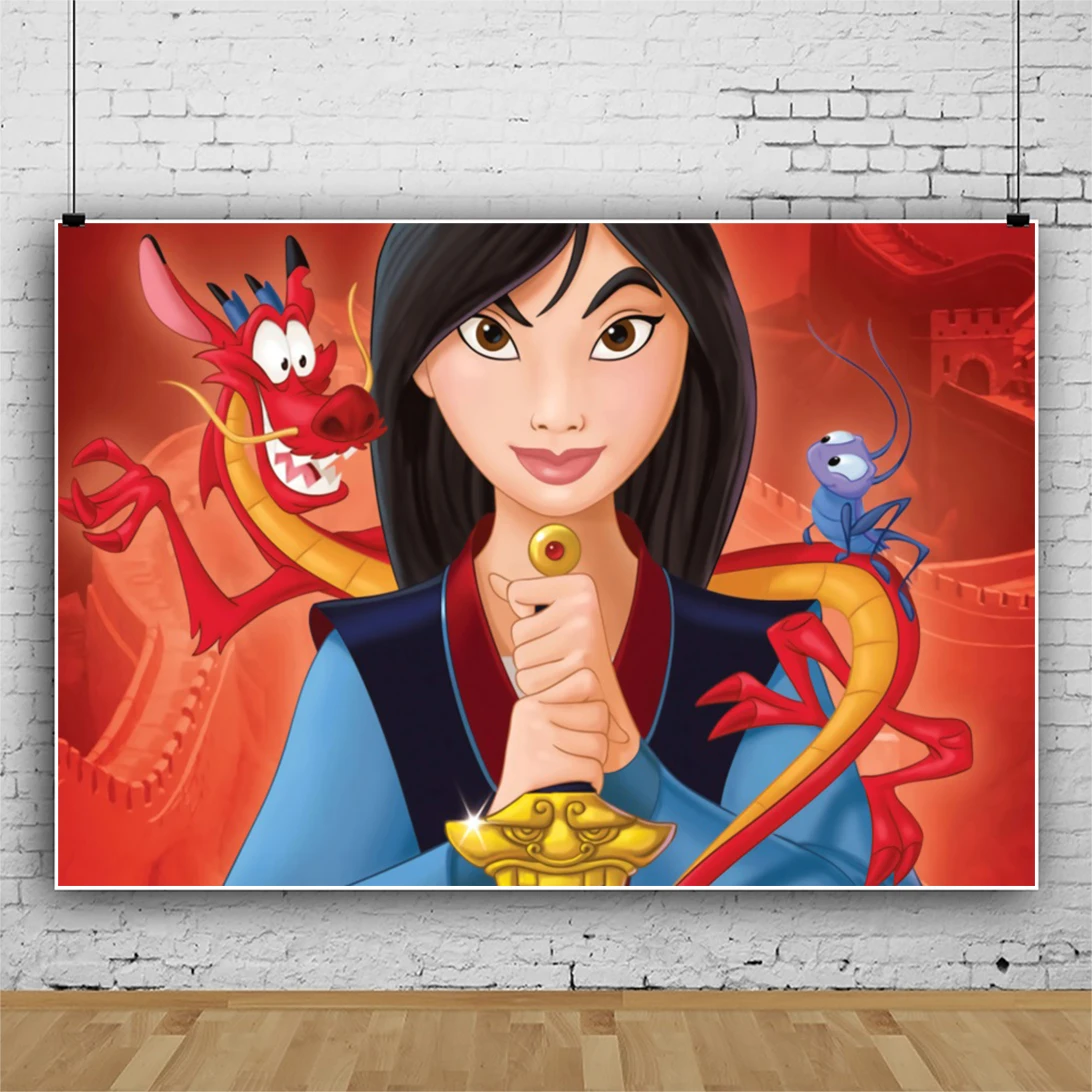 

Mulan Animation Mushu Background Princess Birthday Party Decoration Banner Photography Backdrop Photo Studio Customize Photocall