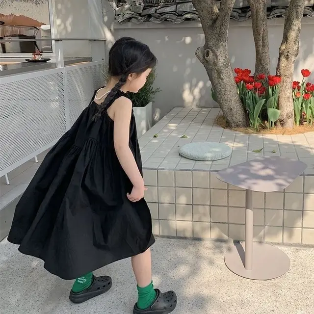 Mode nouvelles filles bébé noir robe d'été fille élégante enfants sans manches robes de fête d'anniversaire enfants vêtements robes 25 1