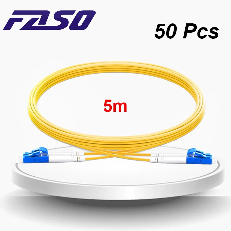 

FASO 50Pcs 5m DX Core LC/UPC-LC/UPC Fiber Optic Jumper Single Mode G652D 3.0mm Optical Fiber Patch Cord Yellow LSZH Jacket