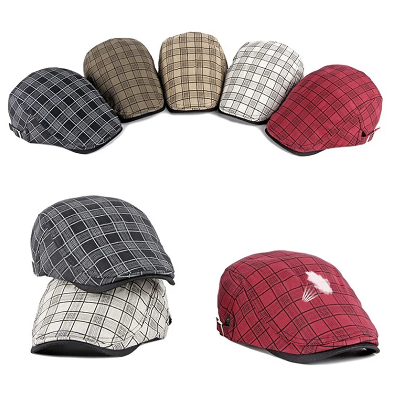 Fashion Fine Stripe Lattice Berets Hat Women Men Spring Summer Plaid Visors Red Green Blue Duckbill Herringbone Flat Cap newsboy beret